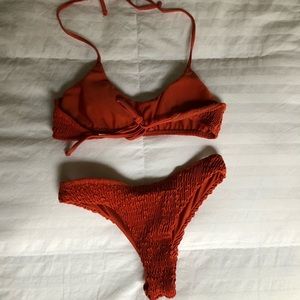 orange smocked bikini